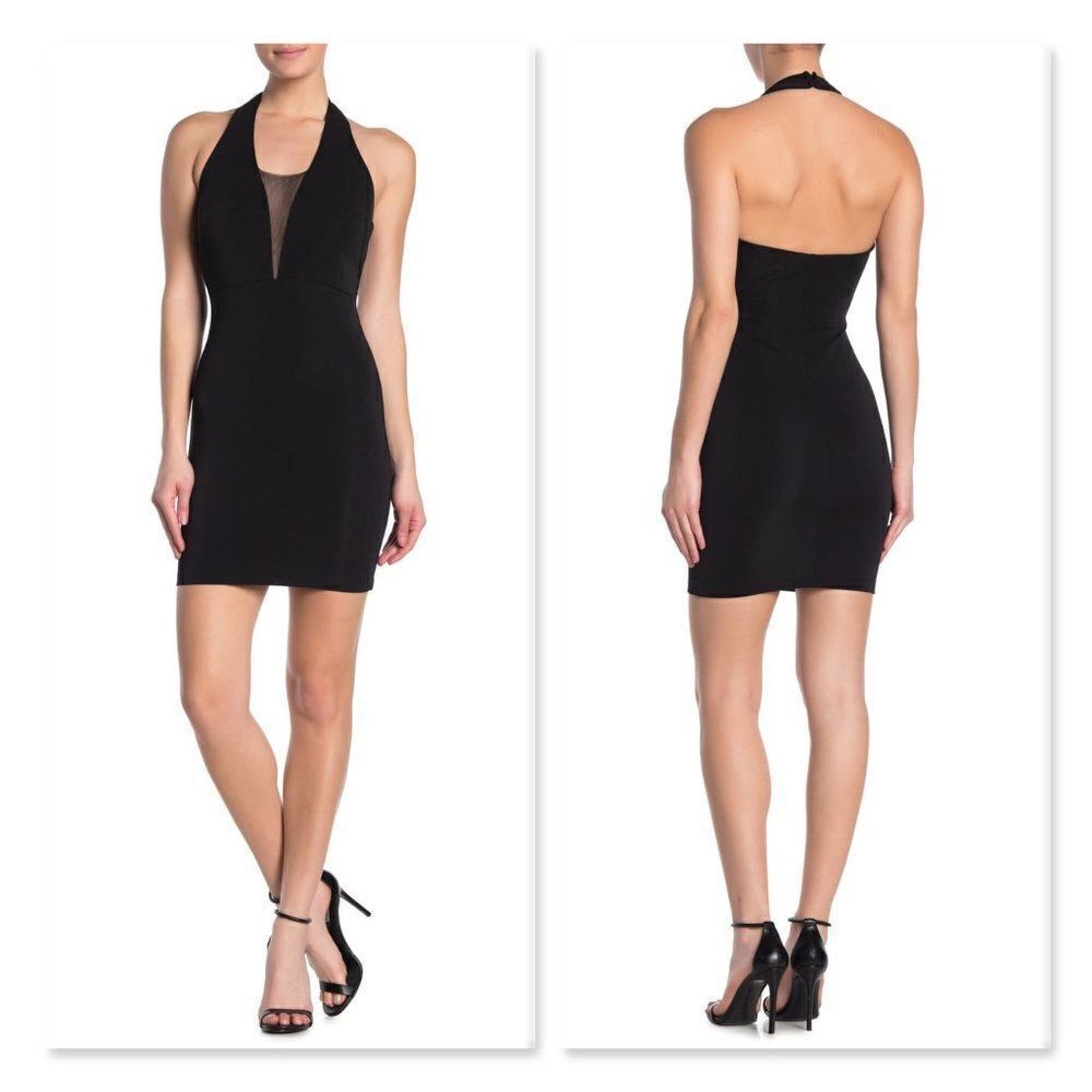 JUMP Illusion Halter Neck Ottoman Mini Dress